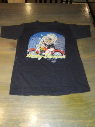 Vintage 1990 Harley Davidson Shirt 3d Emblem With Hog On Bike / Kids Medium