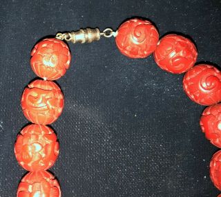 Vintage CHINESE RED CINNABAR NECKLACE 18 