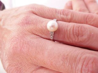 18ct gold diamond ring,  cultured pearl art deco design 18k 750 7