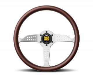 MOMO Steering Wheel Heritage Grand Prix Mahogany Wood Silver Spokes 350mm 2