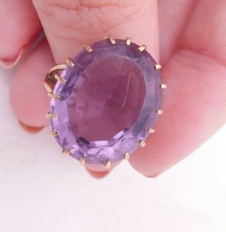 Fine 9ct/9k Gold Large Old Cut Amethyst Antique Heavy Ring,  375