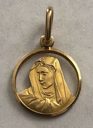 Vintage 18k (. 750) Solid Gold Virgin Mary Pendant Charm 2.  1g Look