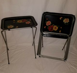 Cal Dak Set Of Vintage Tv Trays With Stand