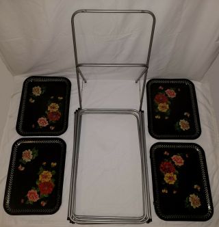 Cal Dak Set Of Vintage Tv Trays With Stand 2