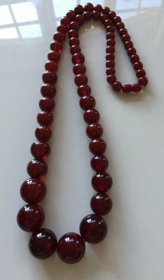 Antique Art Deco Marbled Bakelite Cherry Amber Bead Necklace 103g
