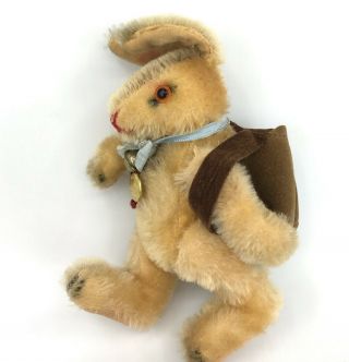 Hermann School Boy Nikki Rabbit 1960s Mohair Plush 16cm 6.  5in Jointed Id Tag Vtg