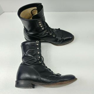 Vtg Justin 506 Roper Boots Black Leather Mens Size 8.  5 D Ankle Kiltie Usa Made