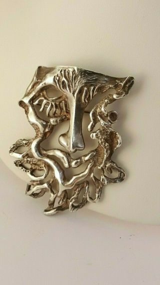 INDUSTRIA ARGENTINA STERLING SILVER MODERNIST PIN BROOCH LARGE FACE ABSTRACT 925 3