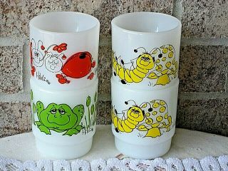 4 Vintage Fire King Mugs Cups Hildi Mug Cup Stackable Catapillas,  Ladybug,  Frog