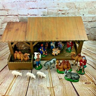 Vtg Italian Nativity Set Christmas Manger Scene 15 Figures Made in Italy Antique 2