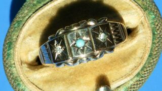 Antique 9ct Gold Turquoise & Diamond Ring B 