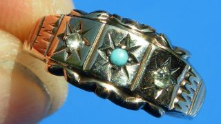 Antique 9ct Gold turquoise & Diamond Ring B ' ham 1903 3