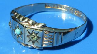 Antique 9ct Gold turquoise & Diamond Ring B ' ham 1903 4