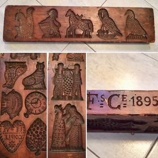 Antique 1890’s Folk Art Carved Double Side Wood Cookie Mold Mould Cookie Cutter