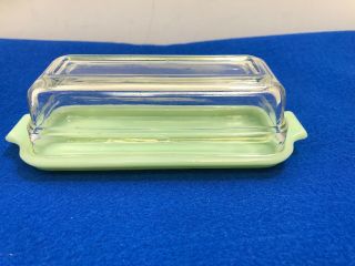 Rare Vtg Fire King Jadeite 1/4 Lb.  Butter Dish W/ Crystal Lid Anchor Hocking