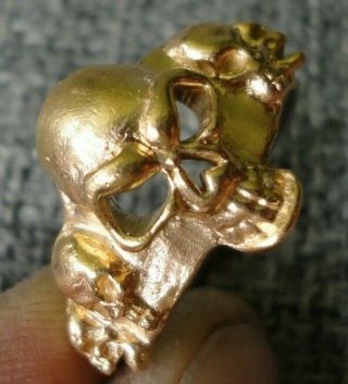 Rare Antique Victorian Memento Mori Skull Gold Silver Ring Unique Stunning