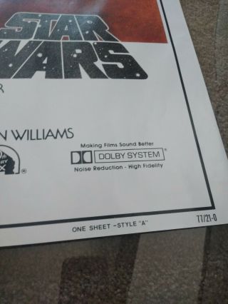 VINTAGE 1977 STAR WARS ONE SHEET STYLE A MOVIE POSTER 77/120 1993 GUC 5