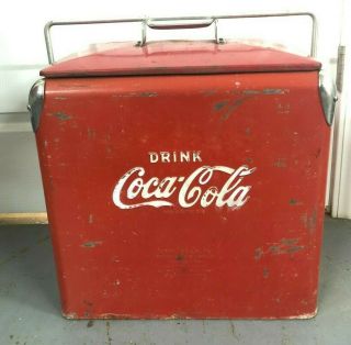 Vintage Coca Cola Coke Ice Box Cooler 16.  5 " X 17 " X 12 " W/ Handle Red & White