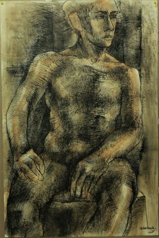 Large Vintage Mixed Media Abstract Nude Man Portrait Signed " Mckode " Circa 1967