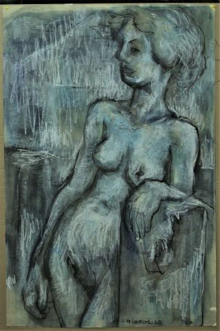 Large Vintage Mixed Media Abstract Nude Woman Portrait Signed " Mckode " - C1967