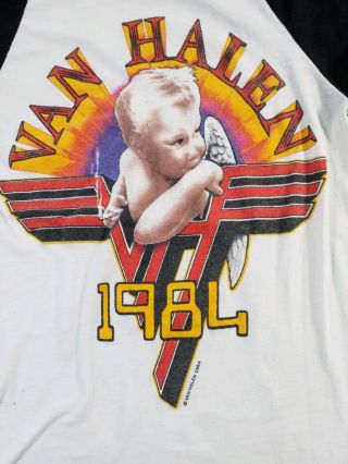 Vtg 1984 Van Halen Tour Concert Raglan T Shirt Med Rare Smoking Baby Orignal