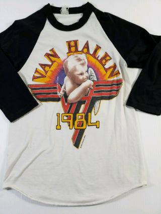 Vtg 1984 Van Halen Tour concert Raglan T shirt Med Rare Smoking Baby orignal 2