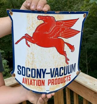 Vintage Socony - Vacuum Aviation Porcelain Gas Visible Gas Pump Station Sign