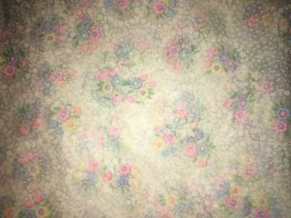 Vintage Sheer White Flocked Fabric With Multi Colored Flowers & Dotted Swiss