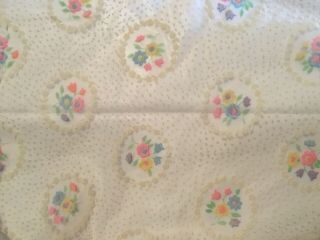 Vintage Sheer White Flocked Fabric With Multi Colored Flowers & Dotted Swiss 2