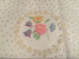 Vintage Sheer White Flocked Fabric With Multi Colored Flowers & Dotted Swiss 5