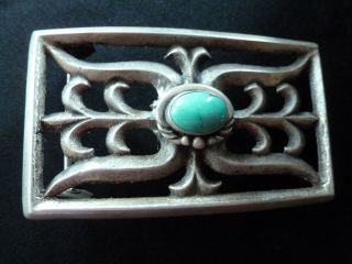 Large Southwestern Sterling Silver And Nevadaturquoise Belt Buckle