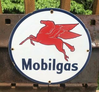 Vintage Mobil Oil Porcelain Sign Pump Plate Gasoline Station Motor Oil Pegasus