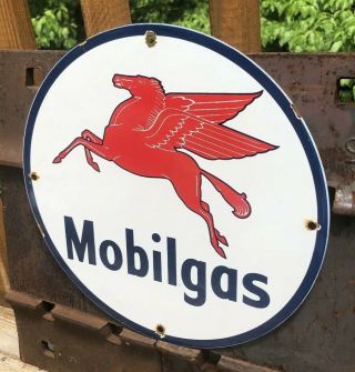 VINTAGE MOBIL OIL PORCELAIN SIGN PUMP PLATE GASOLINE STATION MOTOR OIL PEGASUS 3