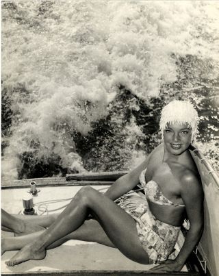 Oversized Vintage Photo Sexy Pinup Girl Bikini Swimsuit Boat Decaux France 1960