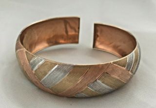 Vintage 10k Tri Color Gold Cuff Bracelet W/ White Yellow And Rose Gold 7.  2 Grams