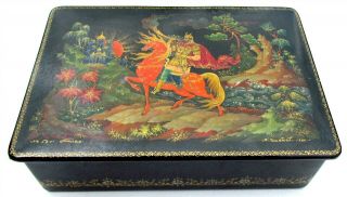 Russian Palekh School 1960 Lacquer Hand Painted Vintage Box After Pushkin