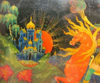RUSSIAN PALEKH SCHOOL 1960 LACQUER HAND PAINTED VINTAGE BOX after PUSHKIN 3