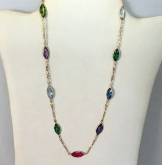 Vintage 14k Gold And Multi Colored Faceted Crystal Necklace Made In Italy
