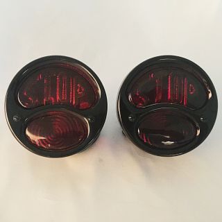 Ford Model A Tail Lights With Stop Lens,  All Black - 1 Pair