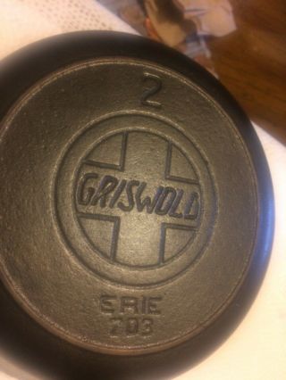 Vtg Griswold No 2 Cast Iron Skillet 703 Erie Slant Heat Ring Htf Rare