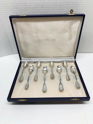 Buccellati Silver Plate 8 Nantucket Demitasse Spoons In Case Signed Italy Rare