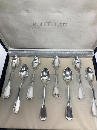 Buccellati Silver Plate 8 Nantucket Demitasse Spoons in Case Signed Italy RARE 2