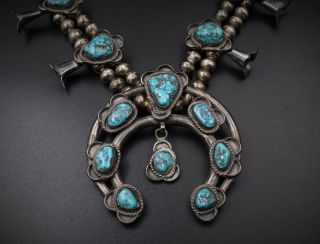 Vintage Navajo Sterling Silver Turquoise Squash Blossom Necklace 28 " Ns1389