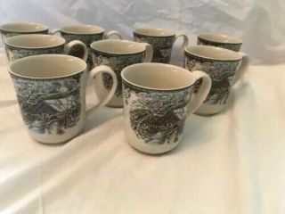 Set Of 9 Vintage Johnson Bros Friendly Village Large Coffee Beverege Mugs Cups
