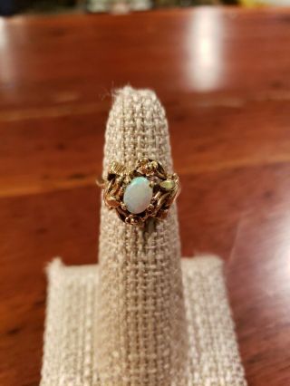 Vintage 10k Yellow Gold Opal Ring With Floral Setting