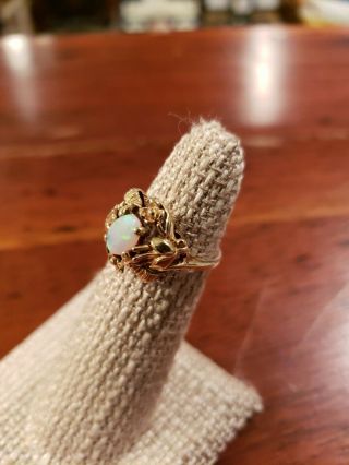Vintage 10k Yellow Gold Opal Ring With Floral Setting 2