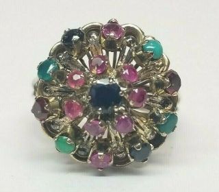 Vintage 14K GOLD Ruby Sapphire Emerald HAREM Princess Ring 6.  1g Not Scrap s7.  5 2