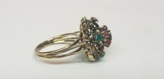Vintage 14K GOLD Ruby Sapphire Emerald HAREM Princess Ring 6.  1g Not Scrap s7.  5 4