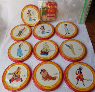 10 Vintage Peter Pan Walt Disney Character Derby Peanut Butter Jar Lids