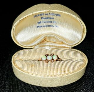 Stunning Vintage 10kt Gold Precious White Fiery Opal Diamond Ring Estate Size 6